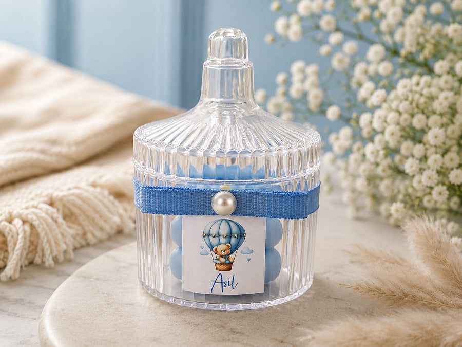 Kişiye Özel Etiketli Bubble Mum - Kapaklı Mika Kutulu 12'li Paket